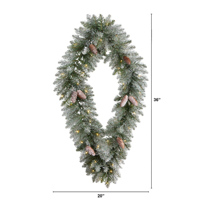 3' Holiday Christmas Geometric Diamond Frosted Wreath with Pinecones and 50 Warm White LED Lights - Tampa Home & Garden Store