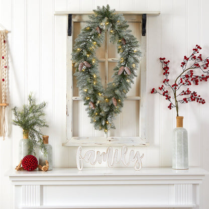 3' Holiday Christmas Geometric Diamond Frosted Wreath with Pinecones and 50 Warm White LED Lights - Tampa Home & Garden Store