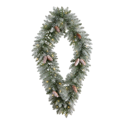 3' Holiday Christmas Geometric Diamond Frosted Wreath with Pinecones and 50 Warm White LED Lights - Tampa Home & Garden Store