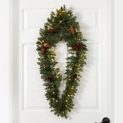 3' Holiday Christmas Geometric Diamond Wreath with Pinecones and 50 Warm White LED Lights - Tampa Home & Garden Store