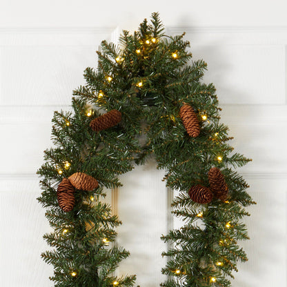 3' Holiday Christmas Geometric Diamond Wreath with Pinecones and 50 Warm White LED Lights - Tampa Home & Garden Store
