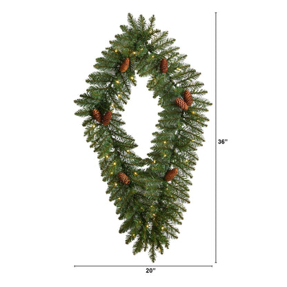 3' Holiday Christmas Geometric Diamond Wreath with Pinecones and 50 Warm White LED Lights - Tampa Home & Garden Store