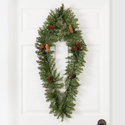 3' Holiday Christmas Geometric Diamond Wreath with Pinecones and 50 Warm White LED Lights - Tampa Home & Garden Store