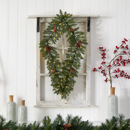 3' Holiday Christmas Geometric Diamond Wreath with Pinecones and 50 Warm White LED Lights - Tampa Home & Garden Store