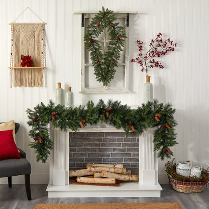 3' Holiday Christmas Geometric Diamond Wreath with Pinecones and 50 Warm White LED Lights - Tampa Home & Garden Store