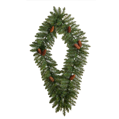 3' Holiday Christmas Geometric Diamond Wreath with Pinecones and 50 Warm White LED Lights - Tampa Home & Garden Store