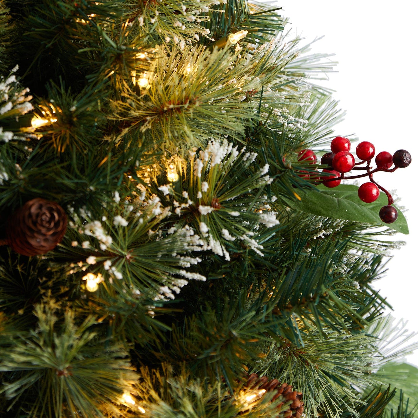 3' Holiday Pre-Lit Snow Tip Greenery, Berries and Pinecones Plant in Urn with 100 LED Lights - Tampa Home & Garden Store
