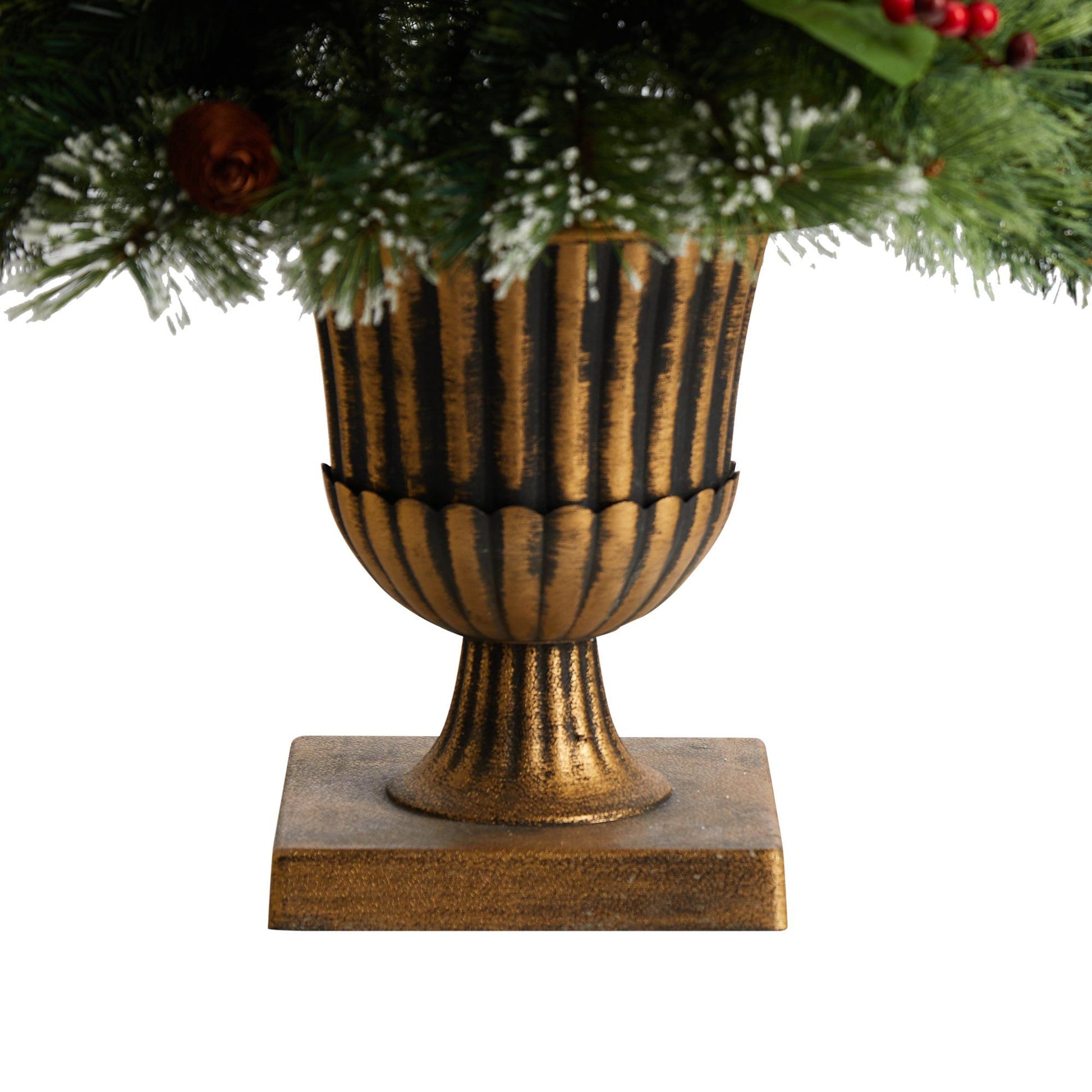 3' Holiday Pre-Lit Snow Tip Greenery, Berries and Pinecones Plant in Urn with 100 LED Lights - Tampa Home & Garden Store