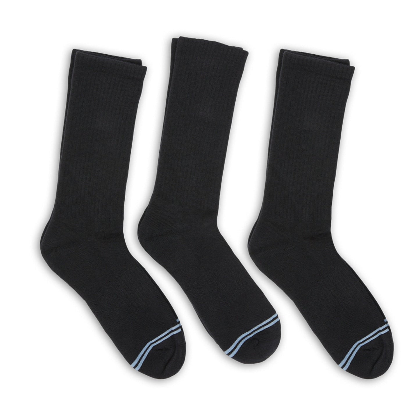 DeadSoxy black casual crew socks 3-pack with blue toe stripe accents on Tampa Home & Garden Store