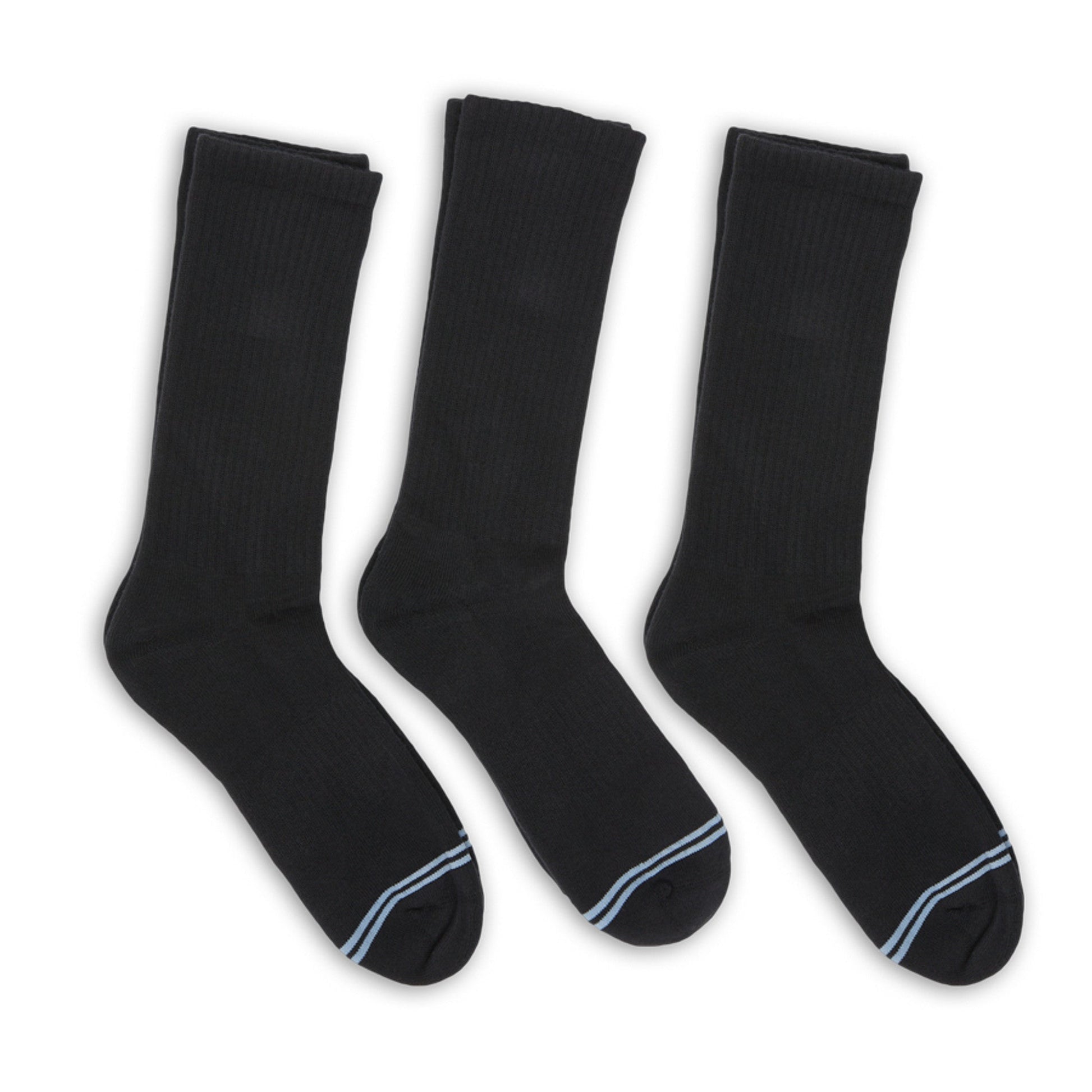 DeadSoxy black casual crew socks 3-pack with blue toe stripe accents on Tampa Home & Garden Store