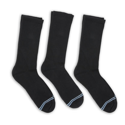 DeadSoxy black casual crew socks 3-pack with blue toe stripe accents on Tampa Home & Garden Store