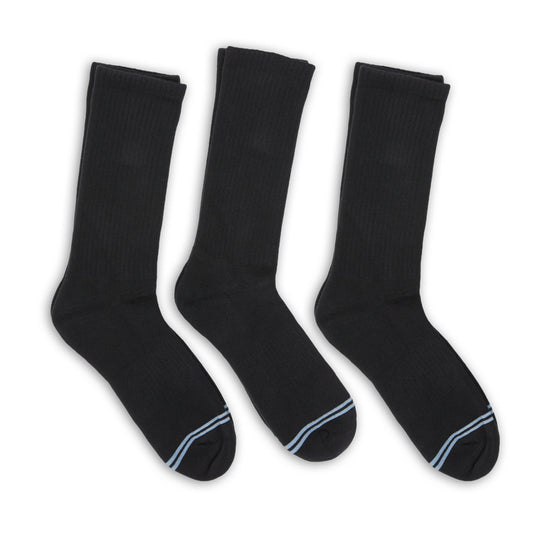 DeadSoxy black casual crew socks 3-pack with blue toe stripe accents on Tampa Home & Garden Store