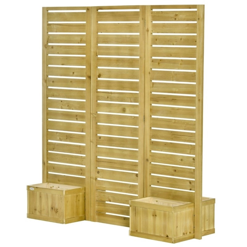 3 Panel Fir Wood Outdoor Privacy Screen with 4 Garden Bed Planters - Tampa Home & Garden Store