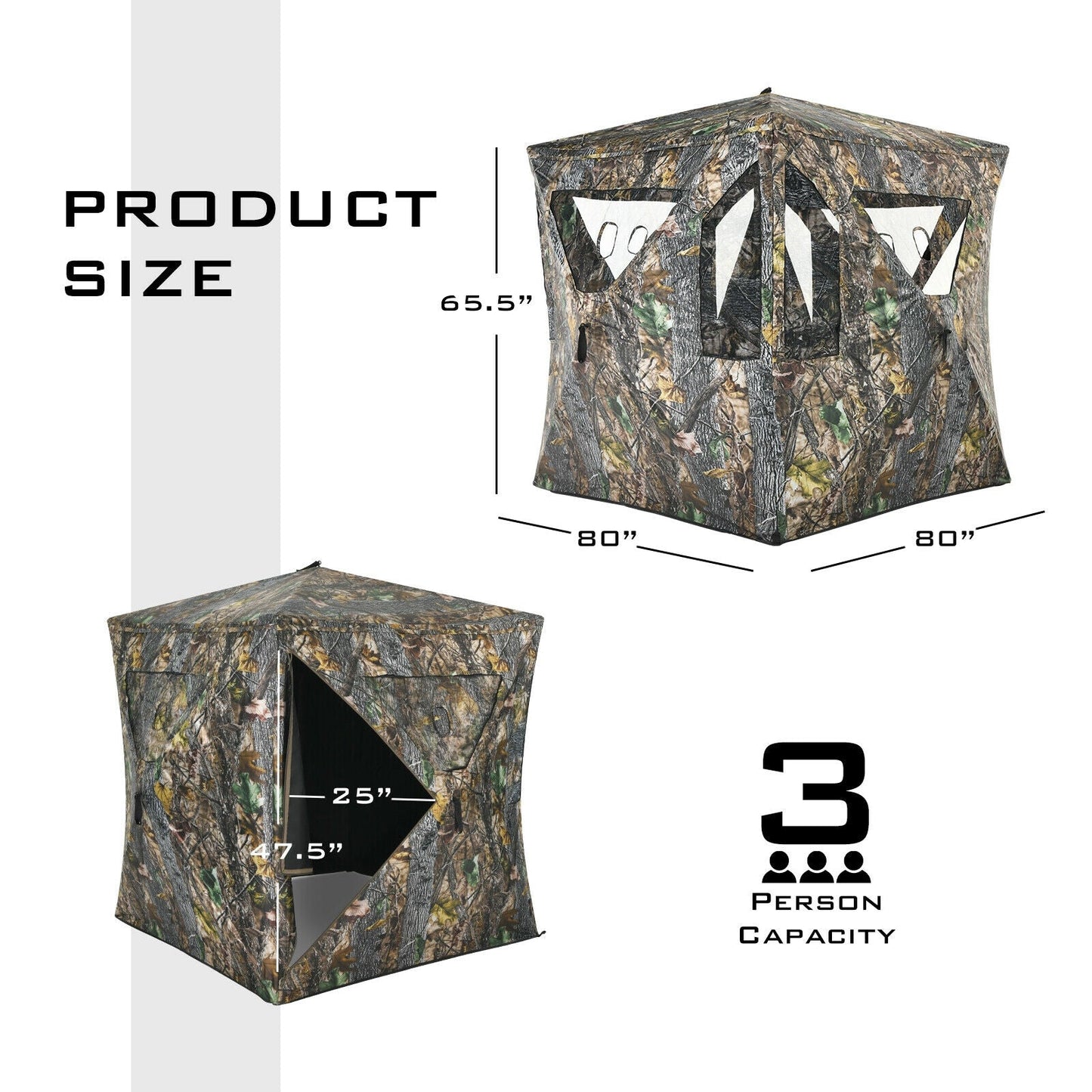 3 Person Portable Pop-Up Ground Tent with Gun Ports and Carrying Bag - Tampa Home & Garden Store