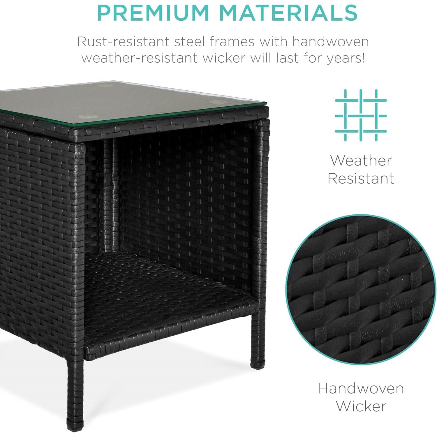 3-Piece Black PE Wicker Outdoor Dining Patio Furniture Set w/ Teal Blue Cushions - Tampa Home & Garden Store