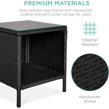 3-Piece Black PE Wicker Outdoor Dining Patio Furniture Set w/ Teal Blue Cushions - Tampa Home & Garden Store
