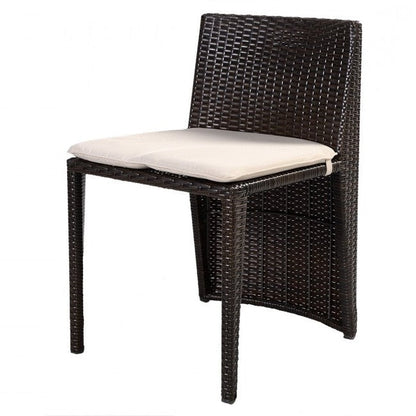 3 Piece Compact Espresso/White Wicker Patio Cushioned Outdoor Chair Table Set - Tampa Home & Garden Store
