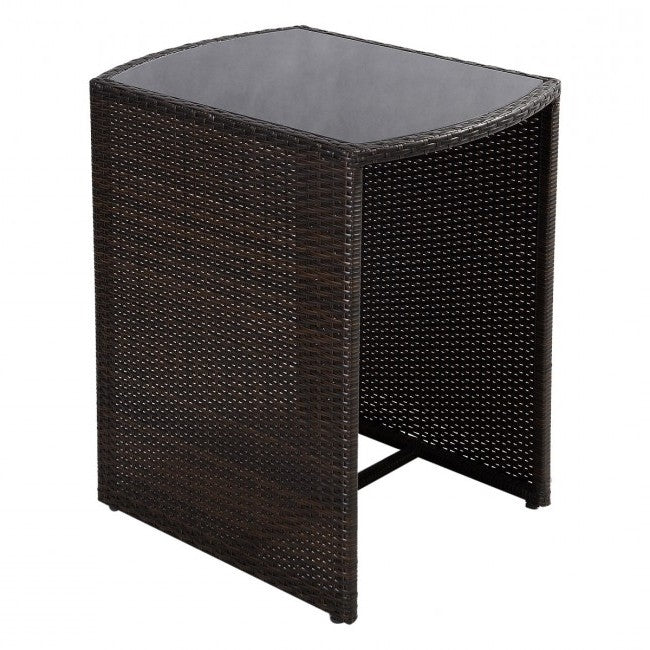 3 Piece Compact Espresso/White Wicker Patio Cushioned Outdoor Chair Table Set - Tampa Home & Garden Store