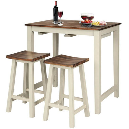 3 Piece Farmhouse Counter Height Kitchen Pub Table Set with 2 Saddle Bar Stools - Tampa Home & Garden Store