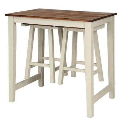 3 Piece Farmhouse Counter Height Kitchen Pub Table Set with 2 Saddle Bar Stools - Tampa Home & Garden Store