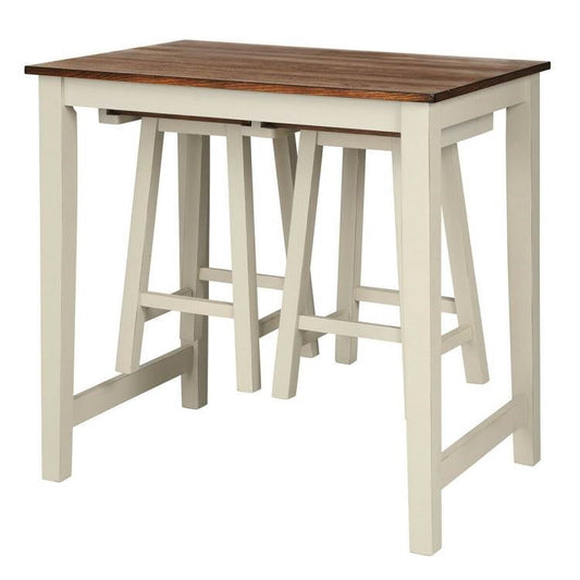 3 Piece Farmhouse Counter Height Kitchen Pub Table Set with 2 Saddle Bar Stools - Tampa Home & Garden Store