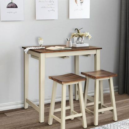 3 Piece Farmhouse Counter Height Kitchen Pub Table Set with 2 Saddle Bar Stools - Tampa Home & Garden Store