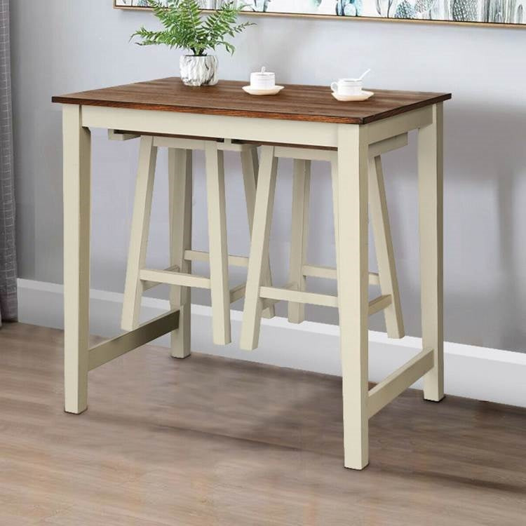 3 Piece Farmhouse Counter Height Kitchen Pub Table Set with 2 Saddle Bar Stools - Tampa Home & Garden Store