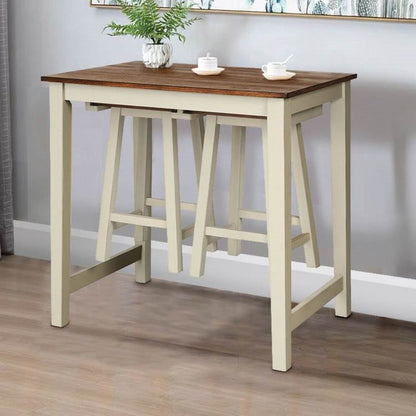 3 Piece Farmhouse Counter Height Kitchen Pub Table Set with 2 Saddle Bar Stools - Tampa Home & Garden Store