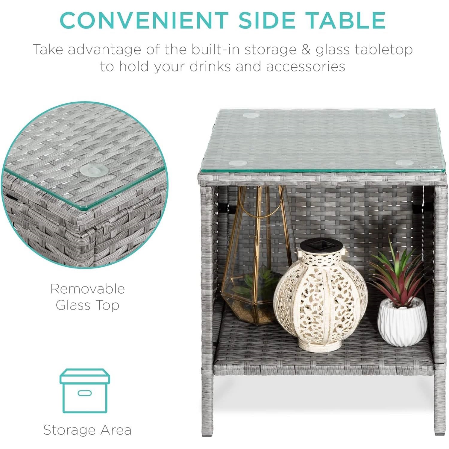3-Piece Grey PE Wicker Outdoor Patio Furniture Dining Set with Black Cushions - Tampa Home & Garden Store