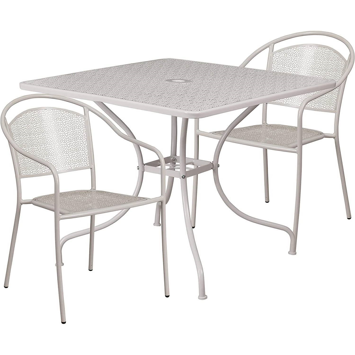 3-Piece Grey Steel Metal Outdoor Patio Furniture Set with 2 Chairs and 1 Table - Tampa Home & Garden Store