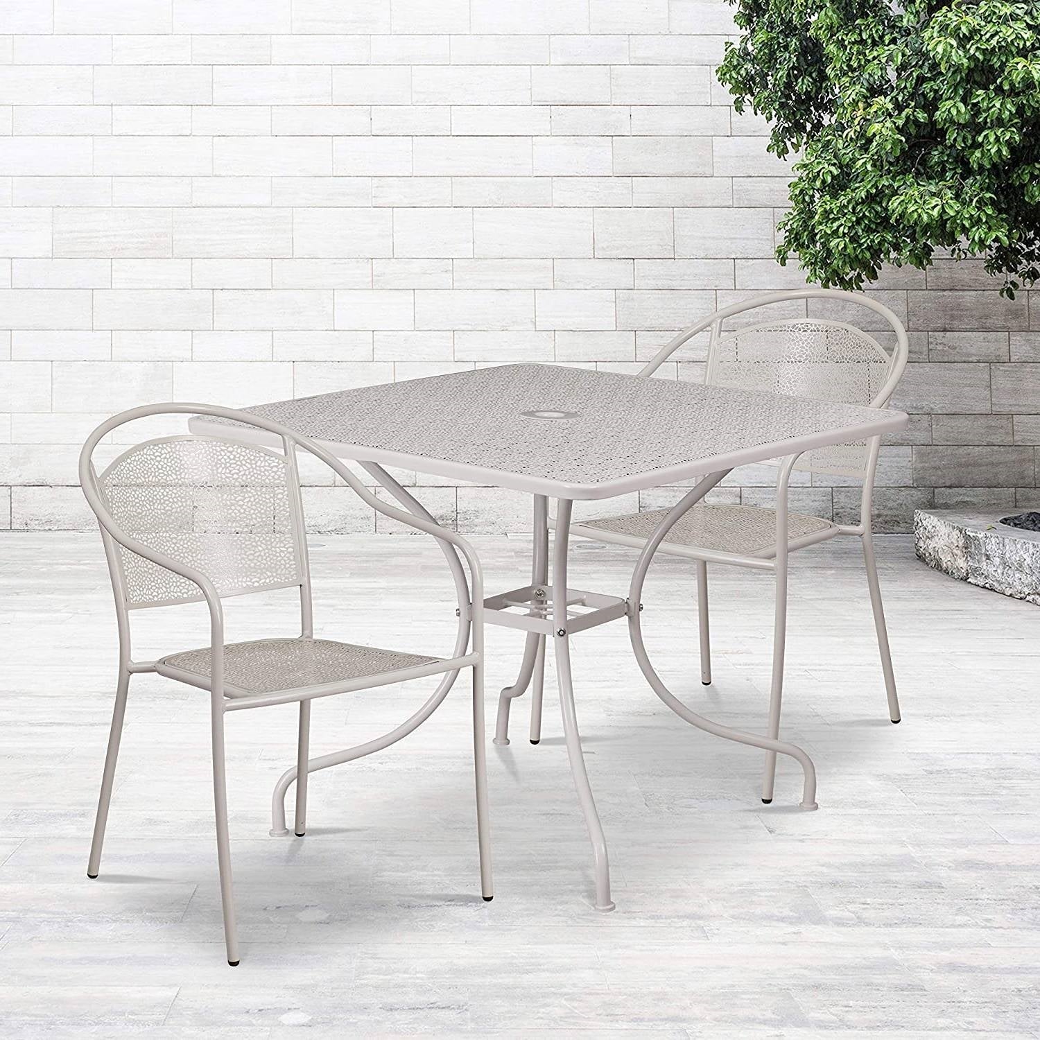 3-Piece Grey Steel Metal Outdoor Patio Furniture Set with 2 Chairs and 1 Table - Tampa Home & Garden Store