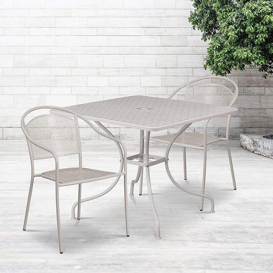 3-Piece Grey Steel Metal Outdoor Patio Furniture Set with 2 Chairs and 1 Table - Tampa Home & Garden Store