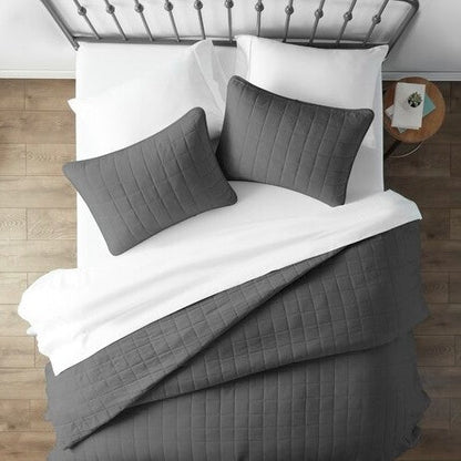 3 Piece Microfiber Farmhouse Coverlet Bedspread Set Grey, Full/Queen - Tampa Home & Garden Store