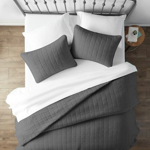 3 Piece Microfiber Farmhouse Coverlet Bedspread Set Grey, King/California King - Tampa Home & Garden Store