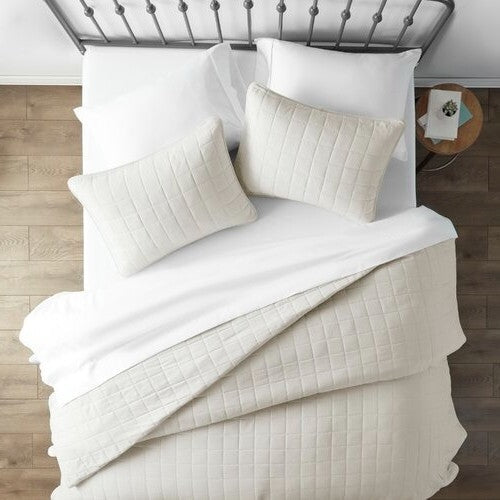 3 Piece Microfiber Farmhouse Coverlet Bedspread Set Ivory, Full/Queen - Tampa Home & Garden Store