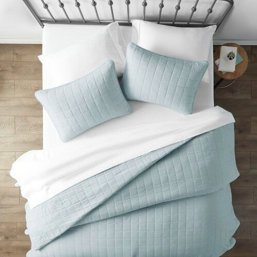 3 Piece Microfiber Farmhouse Coverlet Bedspread Set Light Blue, King/California King - Tampa Home & Garden Store