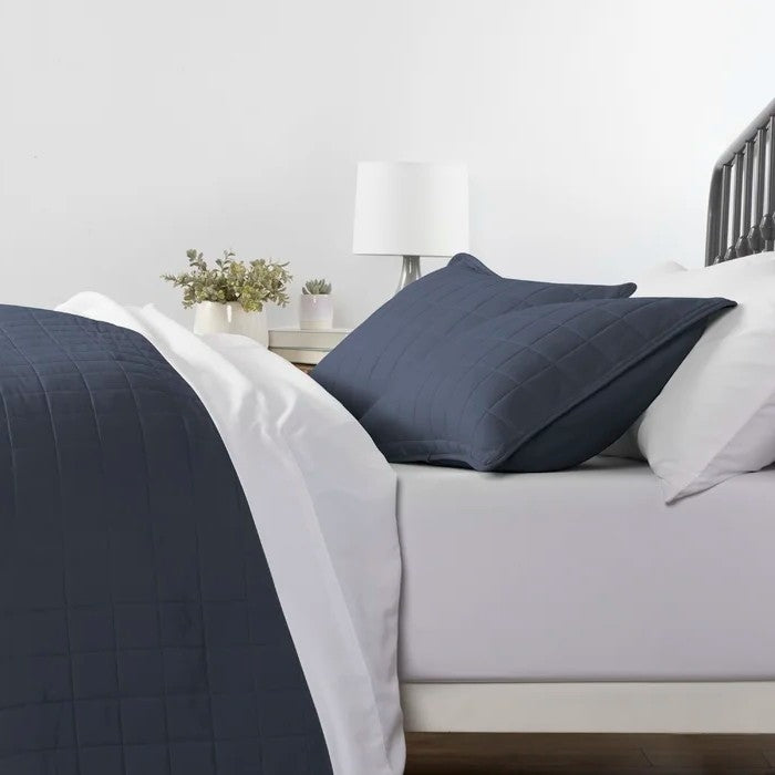3 Piece Microfiber Farmhouse Coverlet Bedspread Set Navy, King/California King - Tampa Home & Garden Store