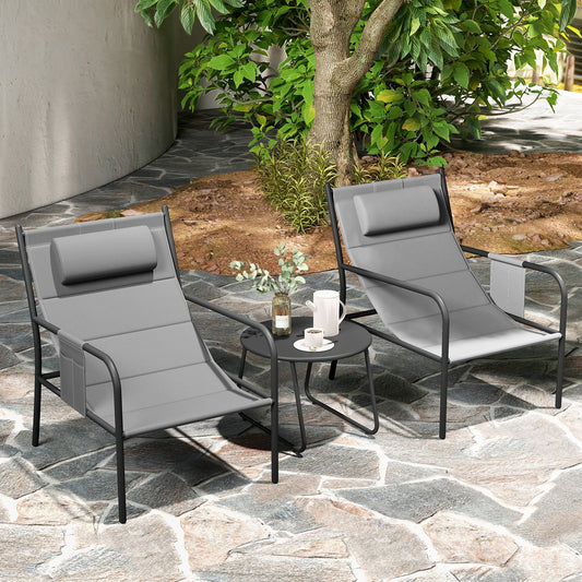 3 Piece Outdoor Bistro Set Patio Metal Chair and Coffee Table Set-Gray - Tampa Home & Garden Store