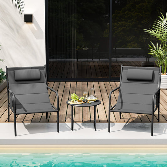 3 Piece Outdoor Bistro Set Patio Metal Chair and Coffee Table Set-Gray - Tampa Home & Garden Store