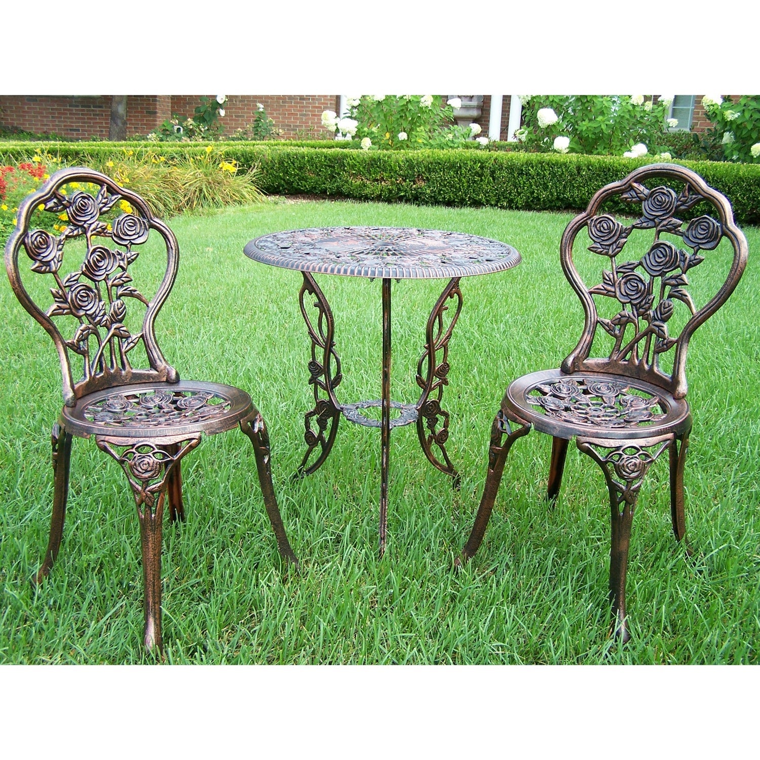 3-Piece Outdoor Bistro Set with Rose Design in Antique Bronze Finish - Tampa Home & Garden Store