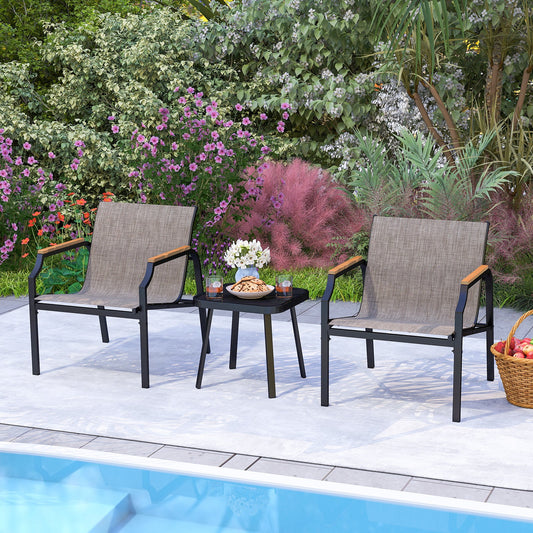 3 Piece Outdoor Chair Set with Breathable Fabric Seat and Armrests-Brown - Tampa Home & Garden Store