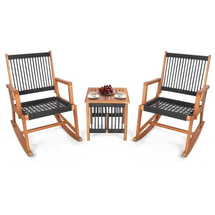 3 Piece Outdoor Wood Patio Furniture Rocking Chair Table Bistro Set - Tampa Home & Garden Store