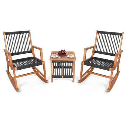 3 Piece Outdoor Wood Patio Furniture Rocking Chair Table Bistro Set - Tampa Home & Garden Store