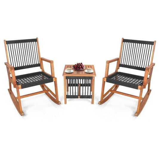 3 Piece Outdoor Wood Patio Furniture Rocking Chair Table Bistro Set - Tampa Home & Garden Store