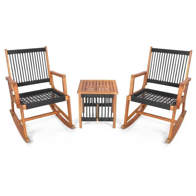 3 Piece Outdoor Wood Patio Furniture Rocking Chair Table Bistro Set - Tampa Home & Garden Store