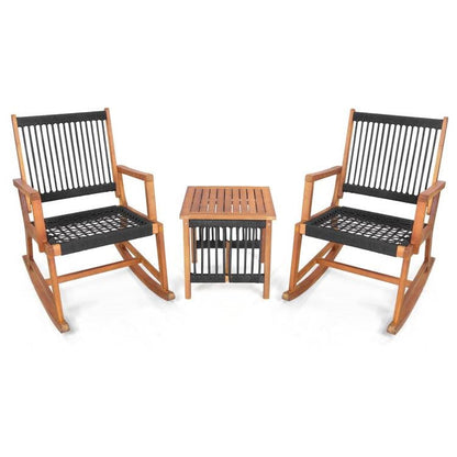 3 Piece Outdoor Wood Patio Furniture Rocking Chair Table Bistro Set - Tampa Home & Garden Store