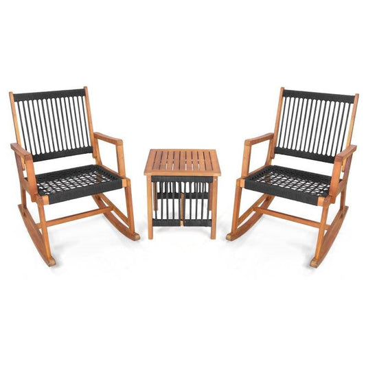 3 Piece Outdoor Wood Patio Furniture Rocking Chair Table Bistro Set - Tampa Home & Garden Store