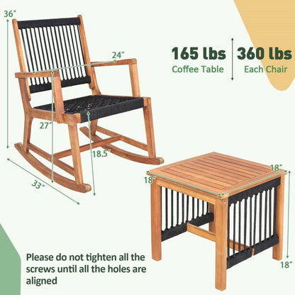3 Piece Outdoor Wood Patio Furniture Rocking Chair Table Bistro Set - Tampa Home & Garden Store