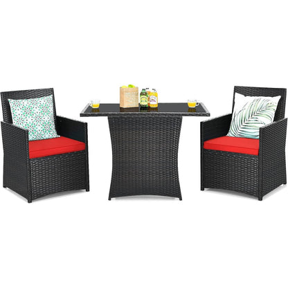 3-Piece Patio Furniture Outdoor Dining Set in Brown PE Rattan with Red Cushions - Tampa Home & Garden Store