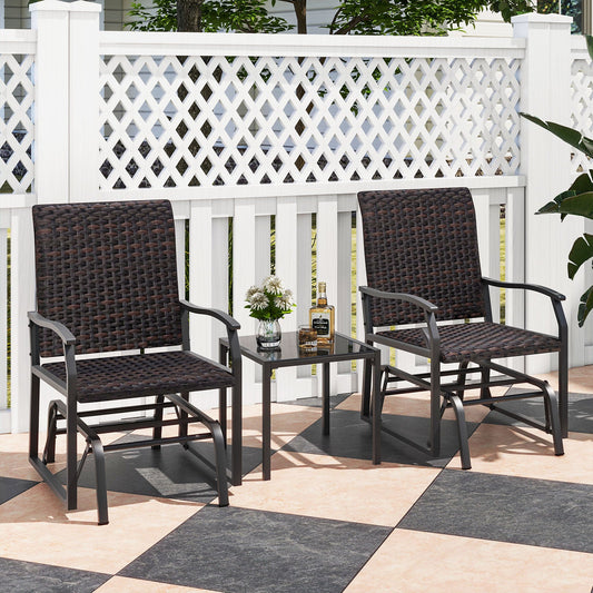 3 Piece Patio Gliding Set with Tempered Glass Coffee Table All Weather-Brown - Tampa Home & Garden Store